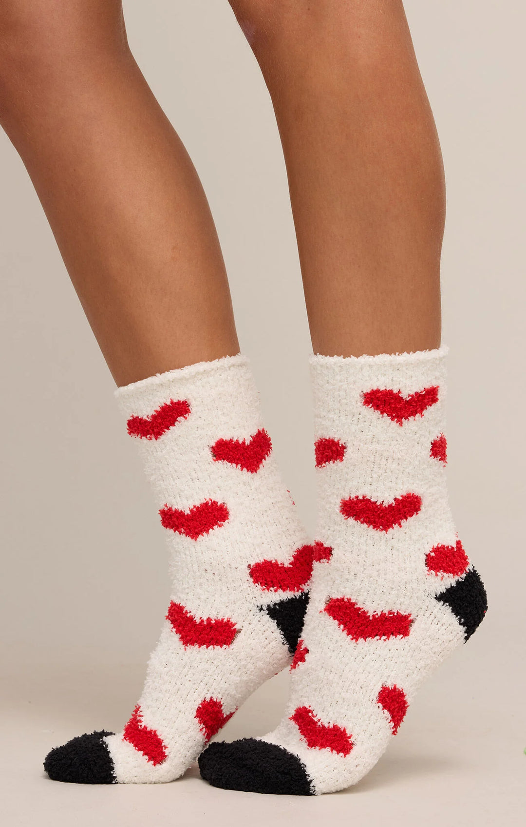 Z supply: 2 Pack Plush Red Heart Socks in Vanilla Ice