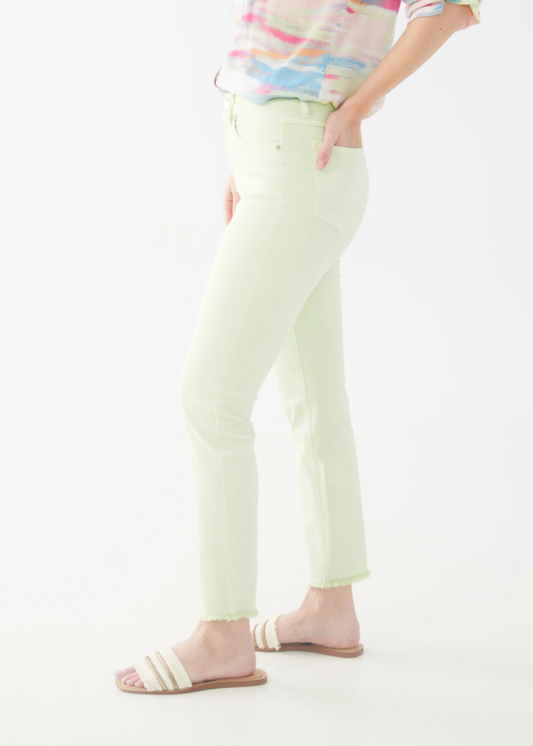 French Dressing Jeans: Olivia Slim Ankle Frayed Jeans in Mojito Green
