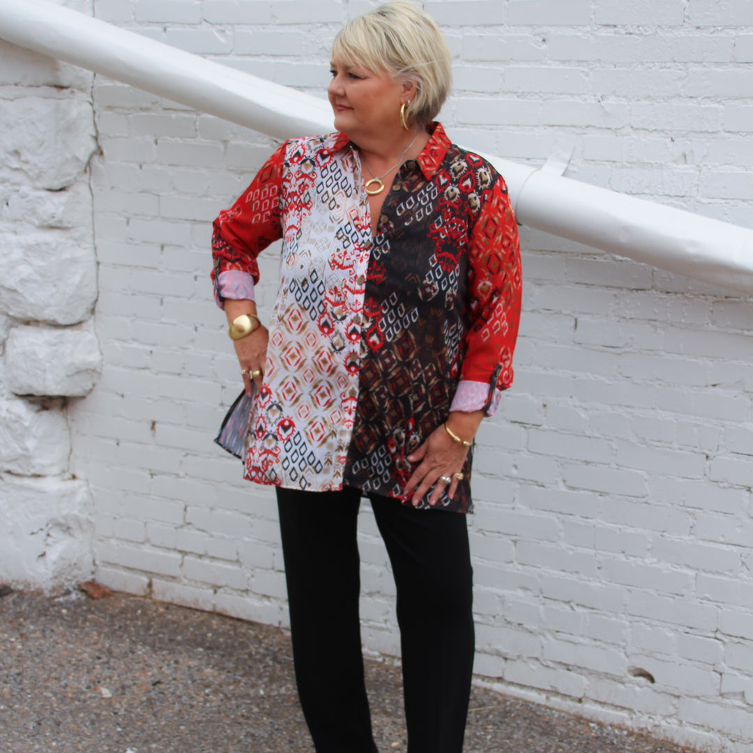 Multiples: Roll Tab Cuffed Long Sleeve Button Front Shirt: M34206BM