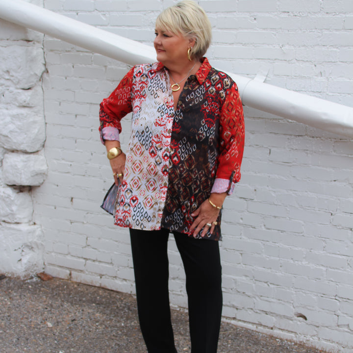 Multiples: Roll Tab Cuffed Long Sleeve Button Front Shirt: M34206BM