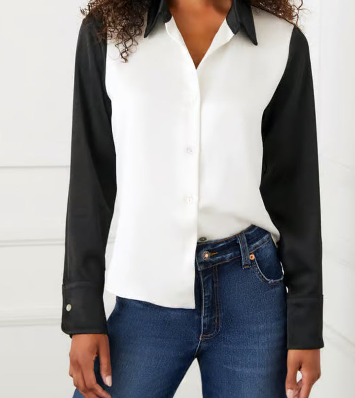 Karen Kane: Colorblock Shirt in Cream/Black 3L11810