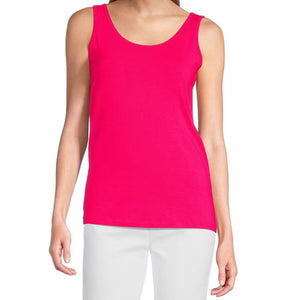 Multiples: Double Scoop Neck Solid Knit Tank Top in Bright Pink M24110TM