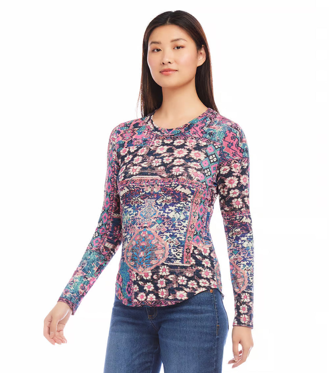 Karen Kane: Long Sleeve Crew Neck Top in Print