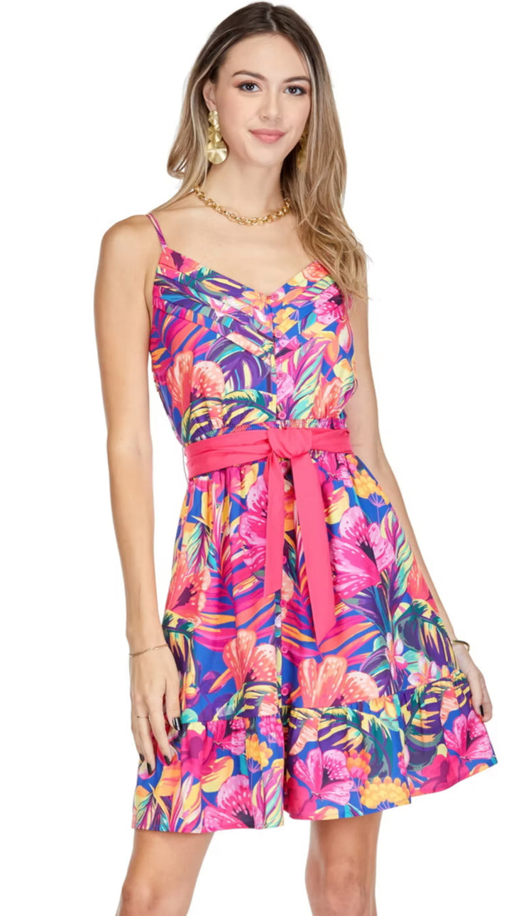 Joy Joy: Spagetti Strape Flounce Hem Dress in Hawaiian Bliss