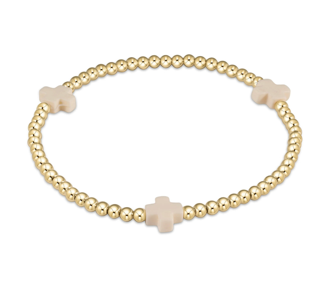 Enewton: Signature Cross Gold Pattern Bead Bracelet in Off White
