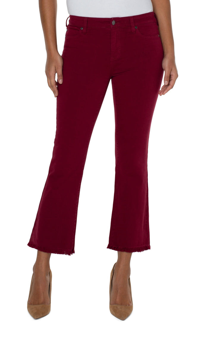 Liverpool: Hannah Crop Flare with Fray Hem in Red Velvet