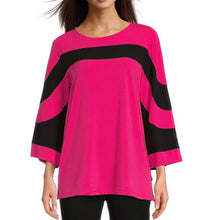 Load image into Gallery viewer, Multiples: 3/4 Sleeve Scoop Neck Color Block Top in Bright Fuchsia - M1411TM
