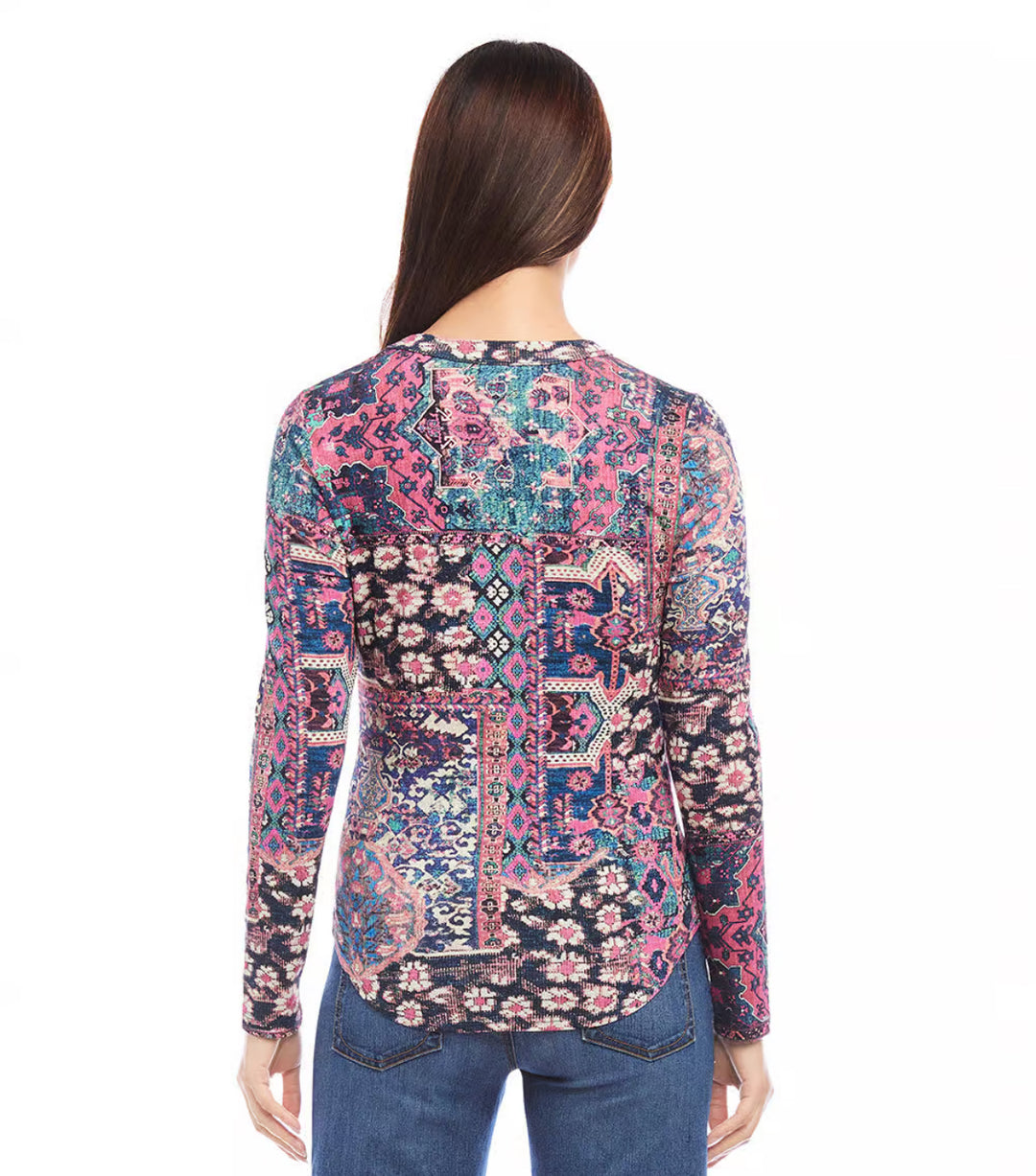 Karen Kane: Long Sleeve Crew Neck Top in Print