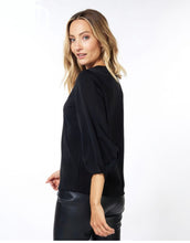Load image into Gallery viewer, Esqualo: Model Twist Sleeve Top in Black F23.05503
