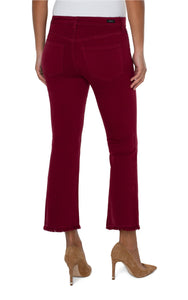 Liverpool: Hannah Crop Flare with Fray Hem in Red Velvet