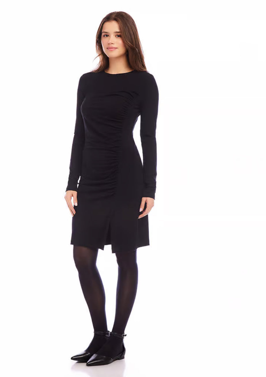 Karen Kane: Shirred Long Sleeve Top in Black 3L14042