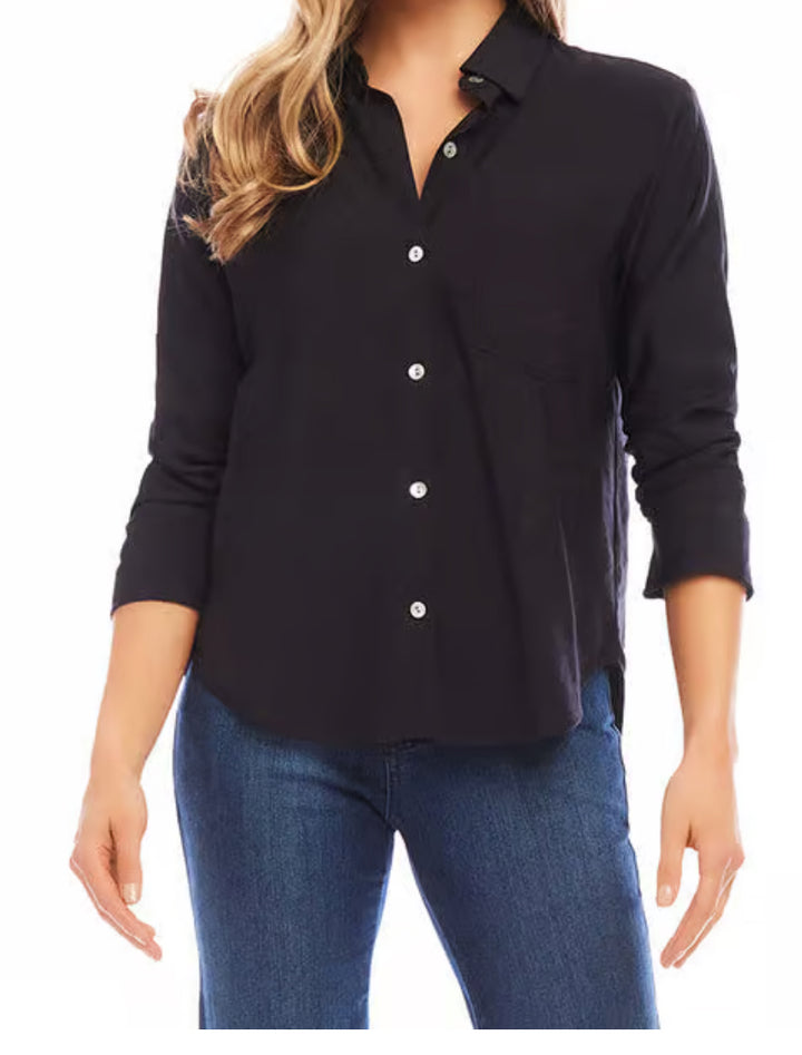 Karen Kane: Ruched Sleeve Shirt in Black 3L14500