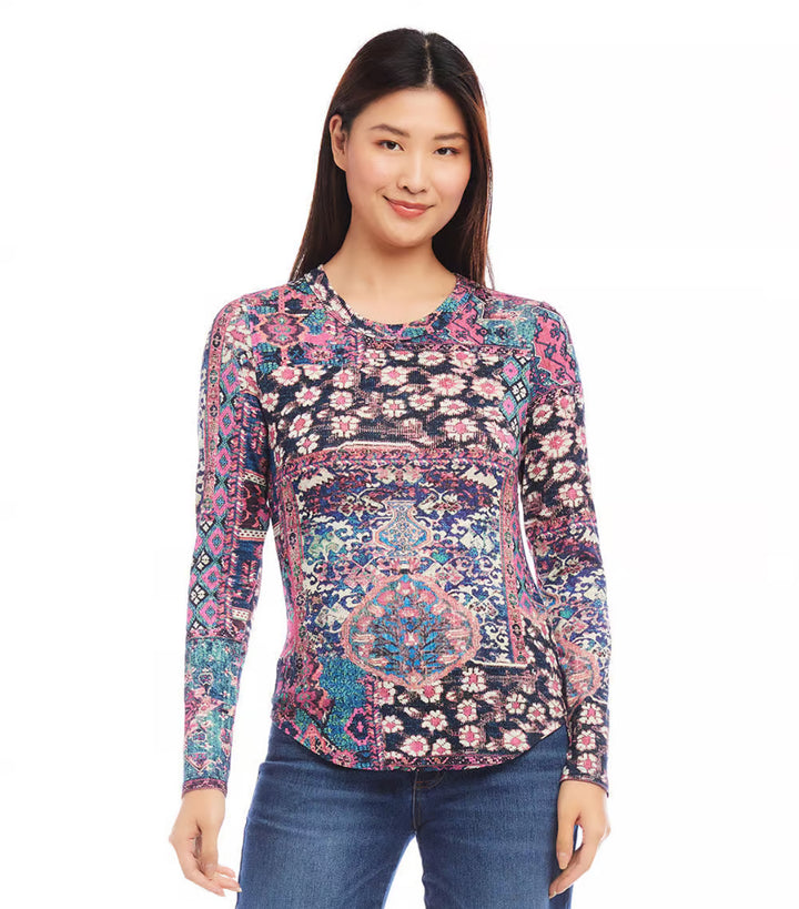 Karen Kane: Long Sleeve Crew Neck Top in Print