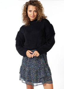 Esqualo: Fringe and Cable Sweater in Black