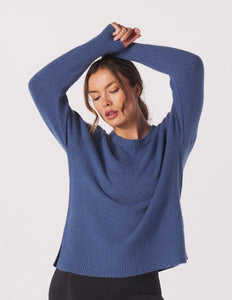 Glyder: Elevated Knit Crew Neck Top in Washed Blue