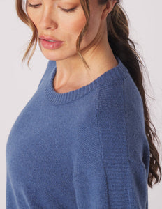 Glyder: Elevated Knit Crew Neck Top in Washed Blue