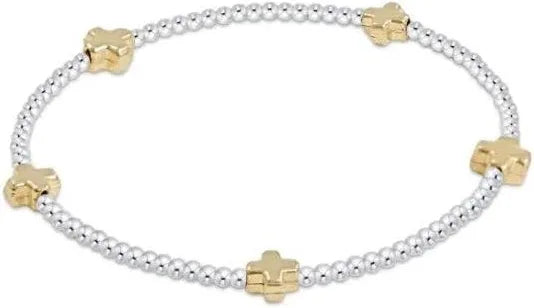 Enewton: Signature Cross Small Sterling Mixed Metal Pattern Bead Bracelet - Gold
