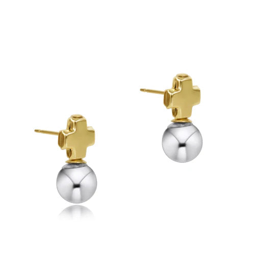 Enewton: Signature Cross Stud Earrings in Mixed Metal Classic Sterling