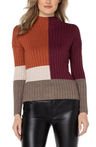 Liverpool: Mock Neck Pullover Sweater with Color Block in Rust