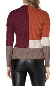 Liverpool: Mock Neck Pullover Sweater with Color Block in Rust