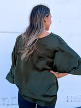 Load image into Gallery viewer, Glam: V-Neck Wide Sleeve Satin Top in Olive GT7213
