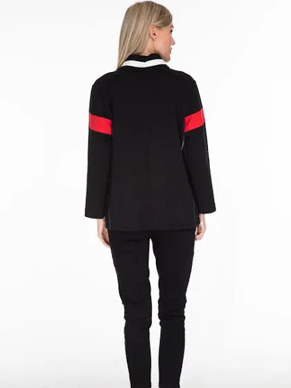 Multiples: 3/4 Sleeve Zip Thru collar Solid Twill Knit & Print Jersey Knit Jacket