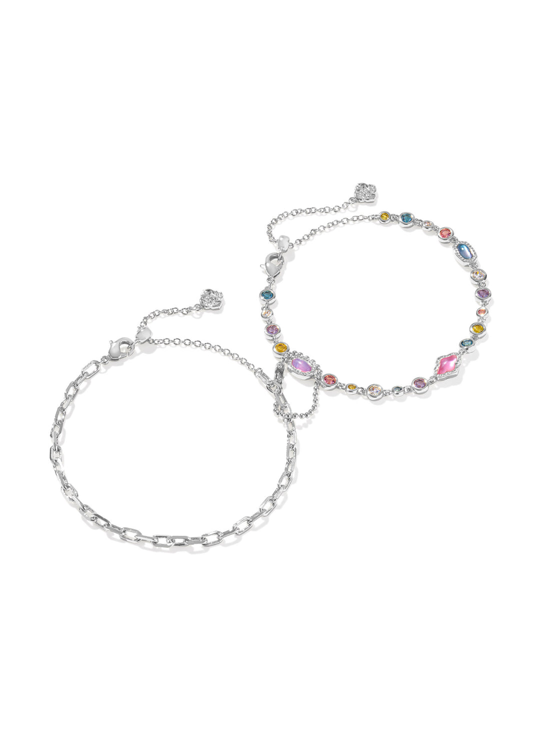 Kendra Scott: Mini Elisa Abbie Set of 2 Delicate Chain Bracelets in Silver Multi Mix