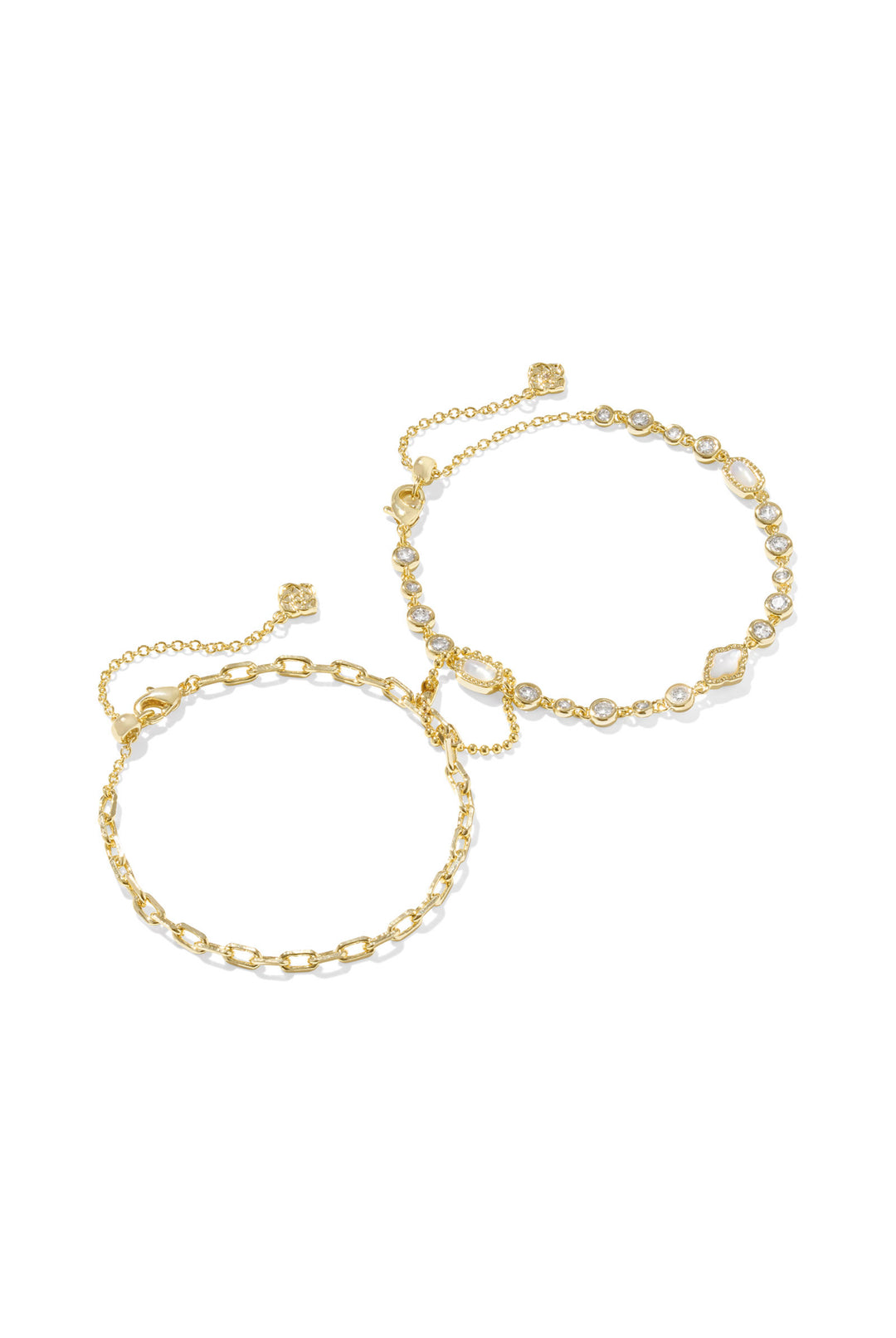 Kendra Scott: Mini Elisa Abbie Set of 2 Delicate Chain Bracelets in Gold White Mix