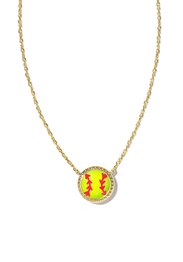 Kendra Scott: Softball Short Pendant Necklace in Gold Chartreuse Magnesite