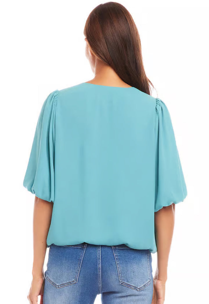 Karen Kane: Puff Sleeve Top in Aqua