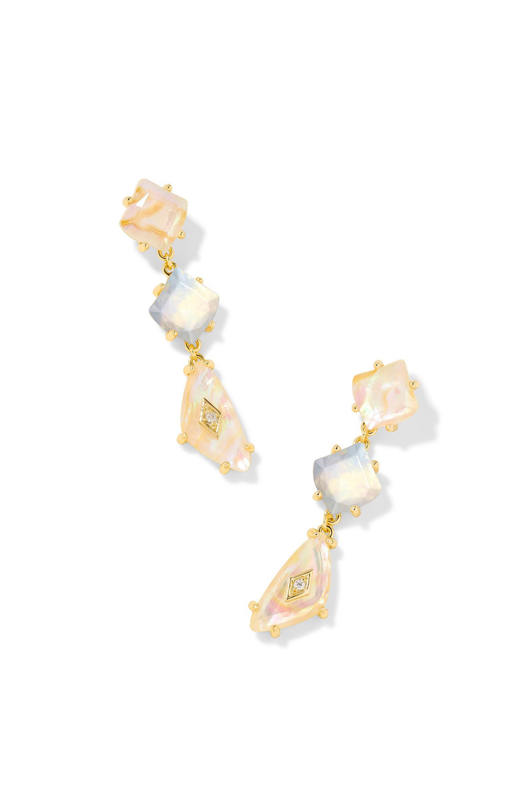 Kendra Scott: Bianca Linear Earrings in Gold Iridescent White Mix