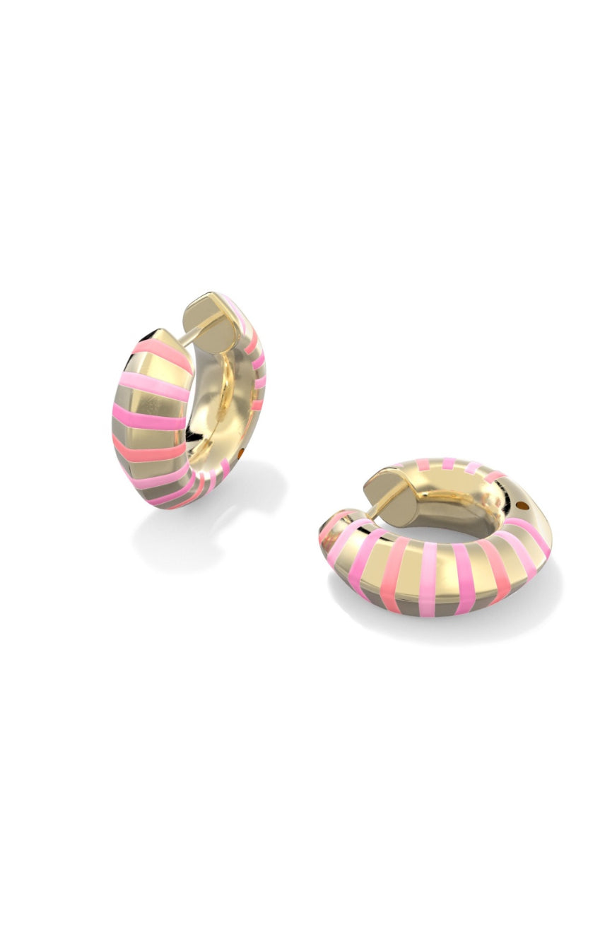Kendra Scott: Mikki Enamel Huggie Earrings in Gold Pink Mix