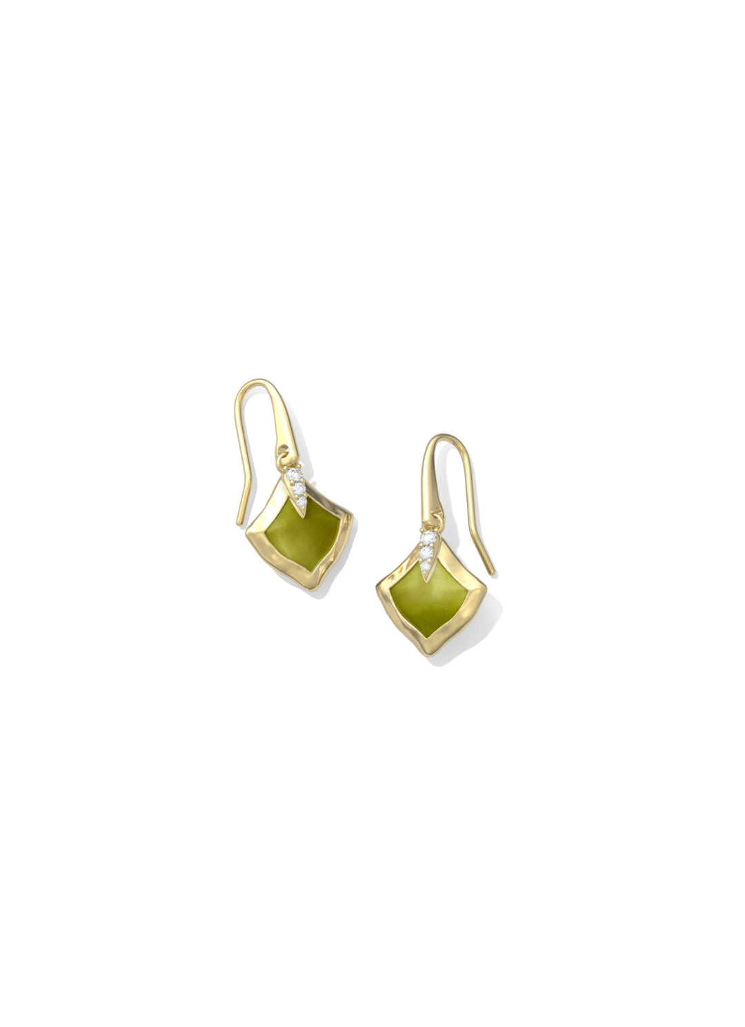 Kendra Scott: Joelle Small Drop Earrings in Gold Chartreuse Green MOP