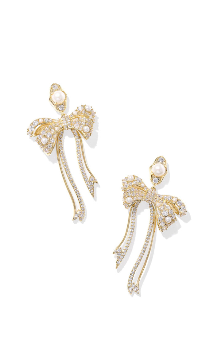 Kendra Scott: Krista Bow Statement Earrings in Gold White Mix