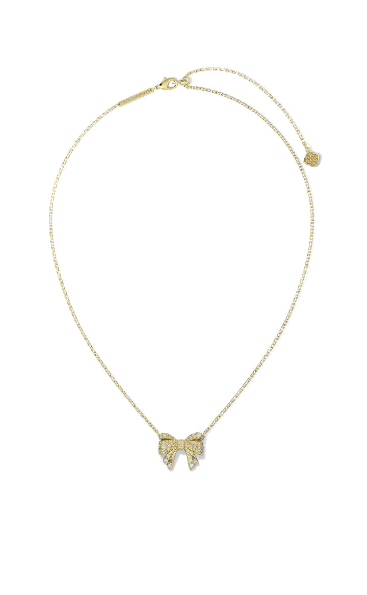 Kendra Scott: Krista Bow Short Pendant Necklace in Gold White Mix