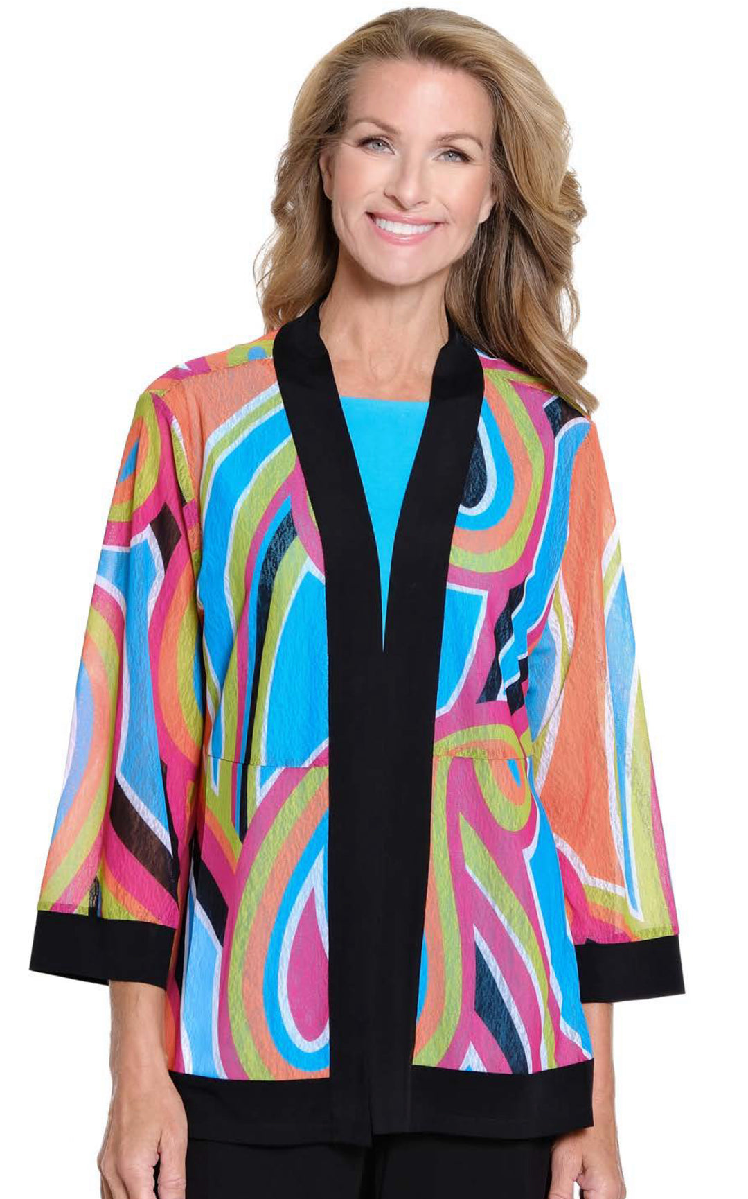 Multiples: (Fiesta) 3/4 Sleeve Onionskin Jacket in Multi M25202JM