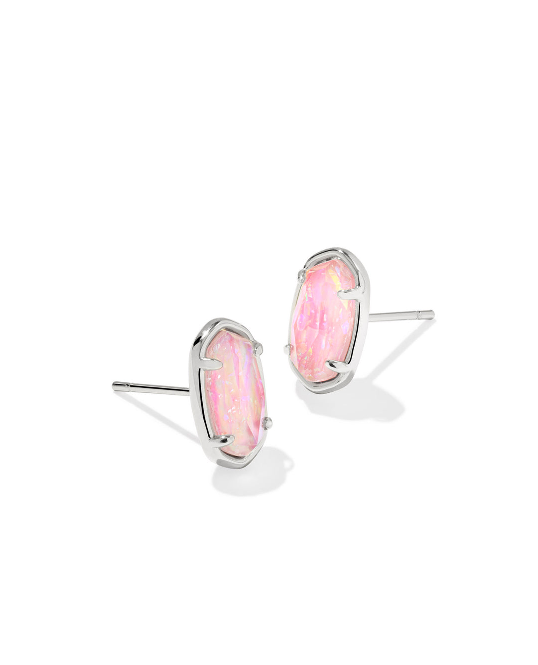 Kendra Scott: Grayson Stone Stud Earrings in Silver Pink Iridescent MOP