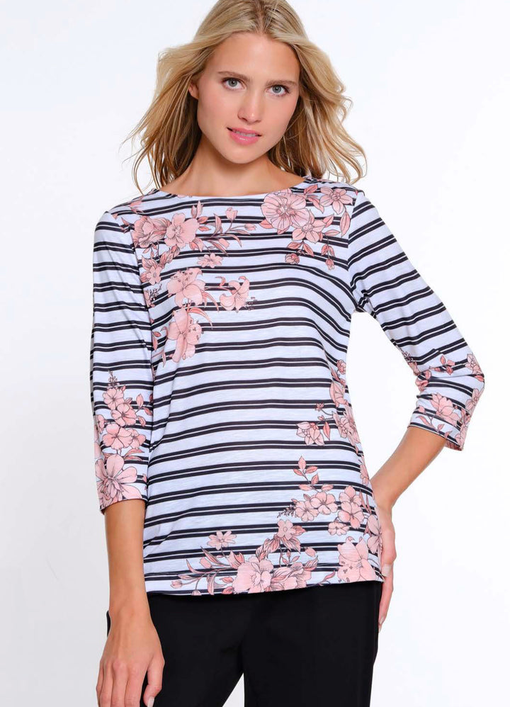 Multiples: 3/4 Sleeve Bateau Side Top in Multi M15608TM