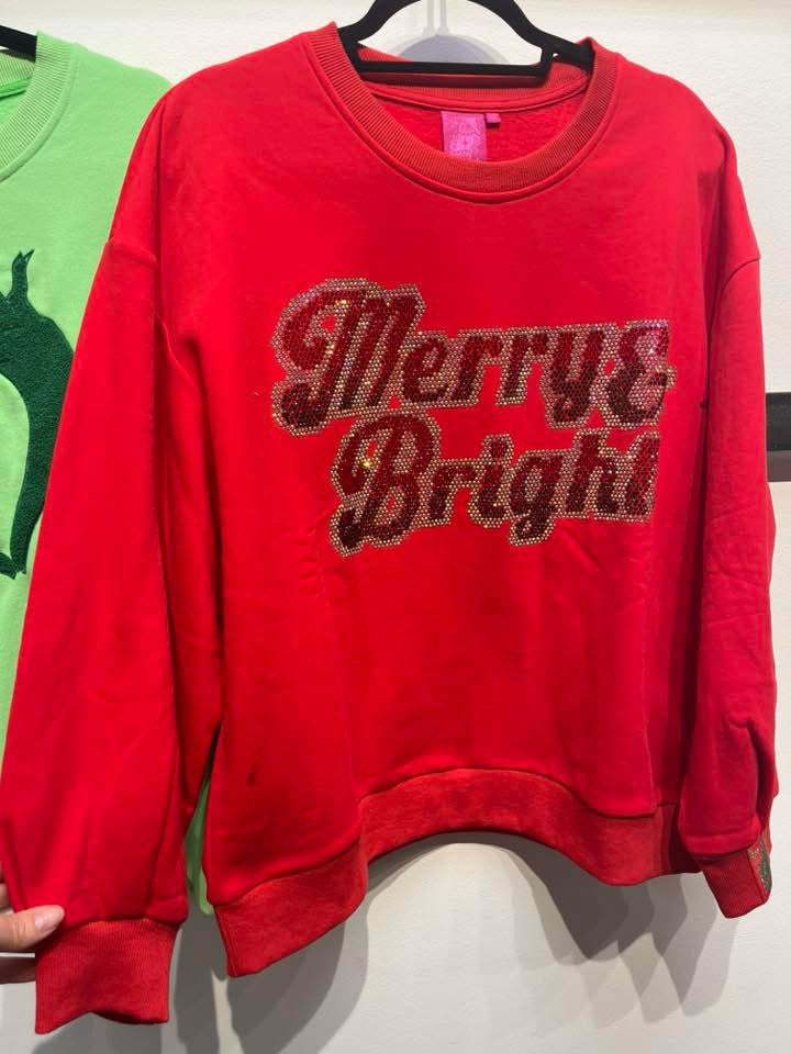 Queen of Sparkles: Merry And Bright Sweatshirt in Red Rhinestones