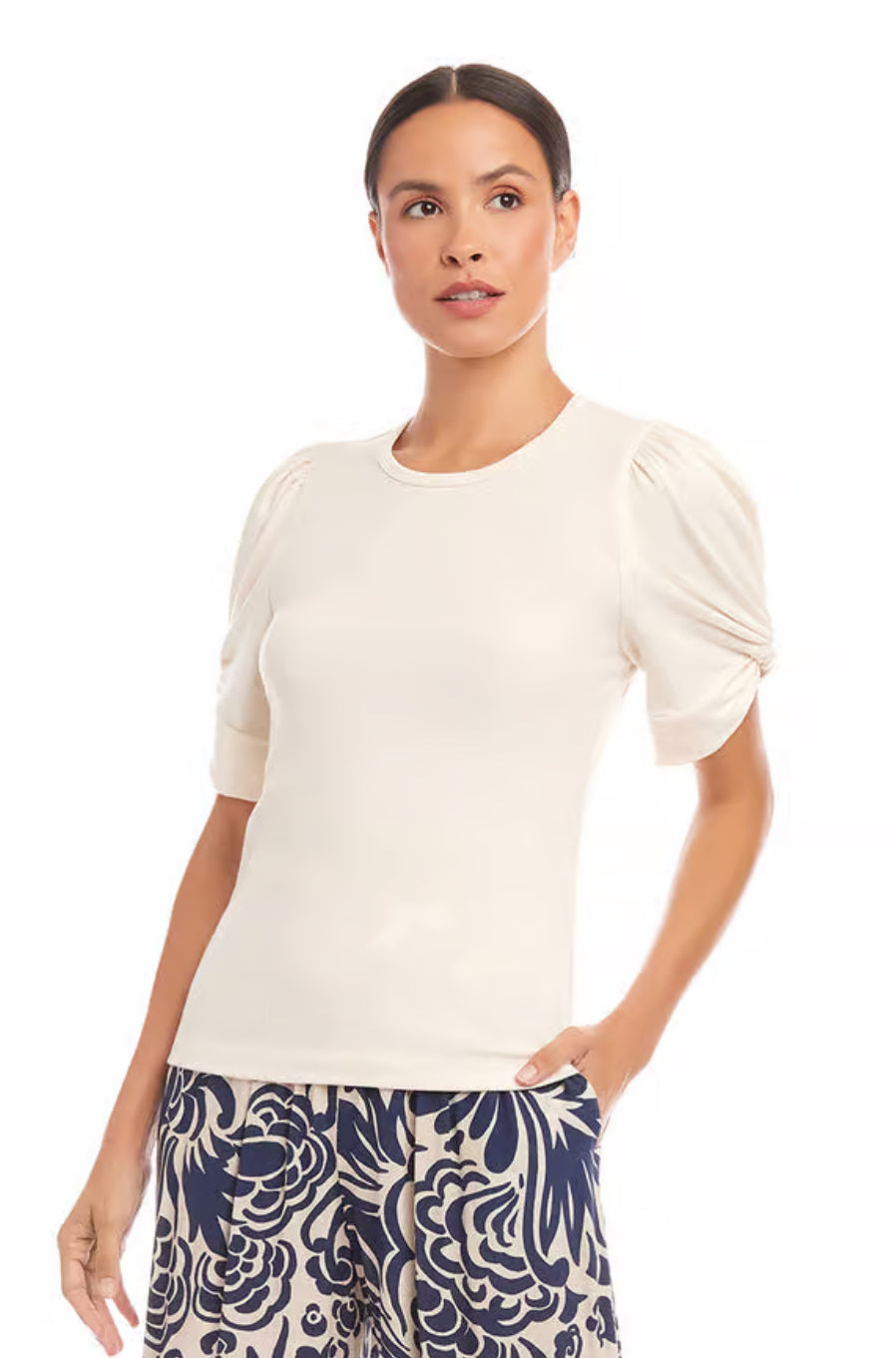 Karen Kane: Twist Sleeve Tee in Cream 1L05527