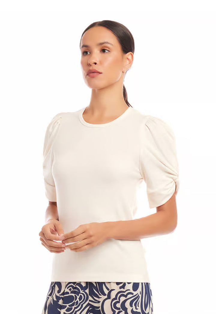 Karen Kane: Twist Sleeve Tee in Cream 1L05527
