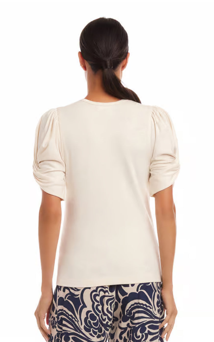 Karen Kane: Twist Sleeve Tee in Cream 1L05527
