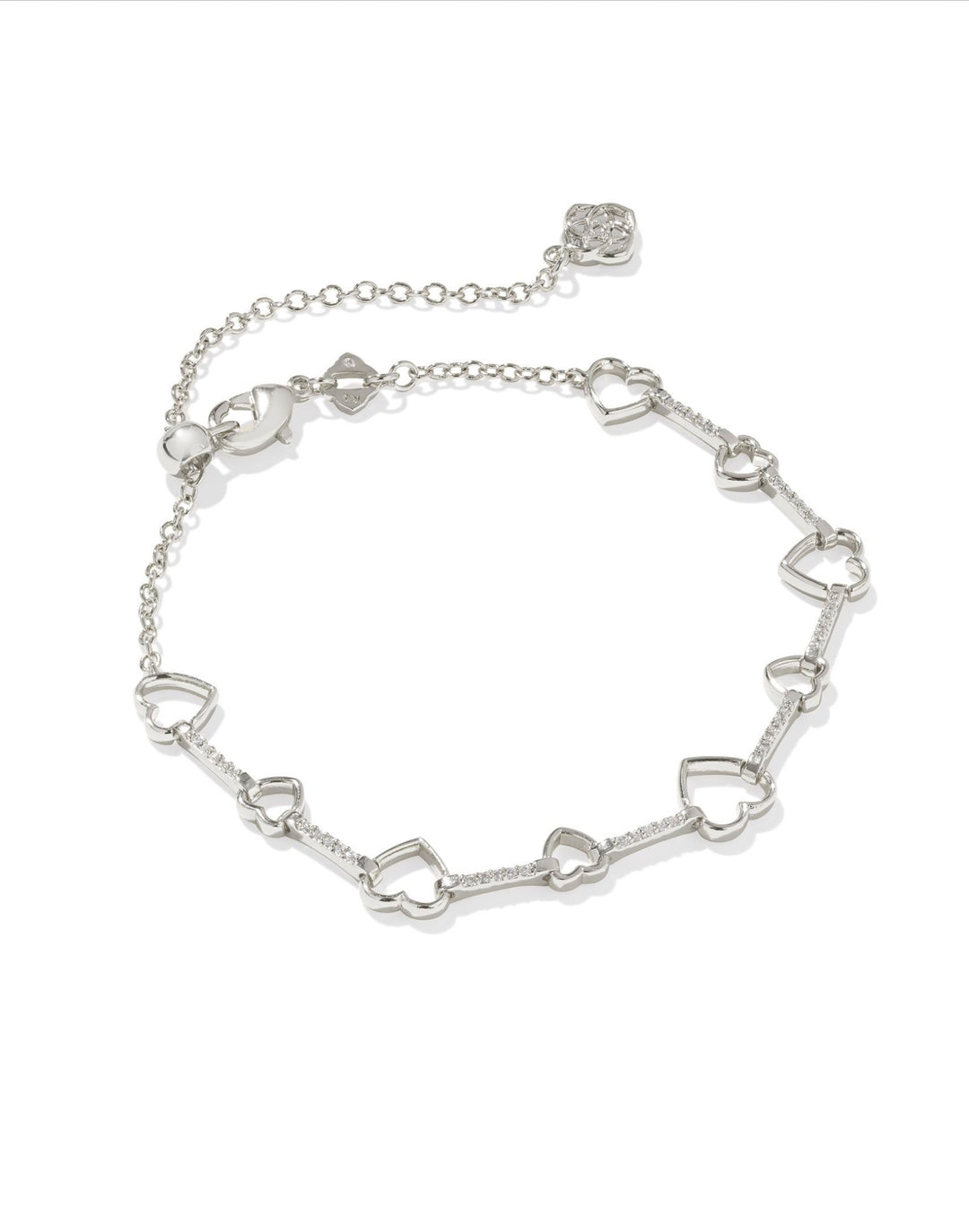 Kendra Scott: Haisley Heart Delicate Chain Bracelet in Silver White Crystal