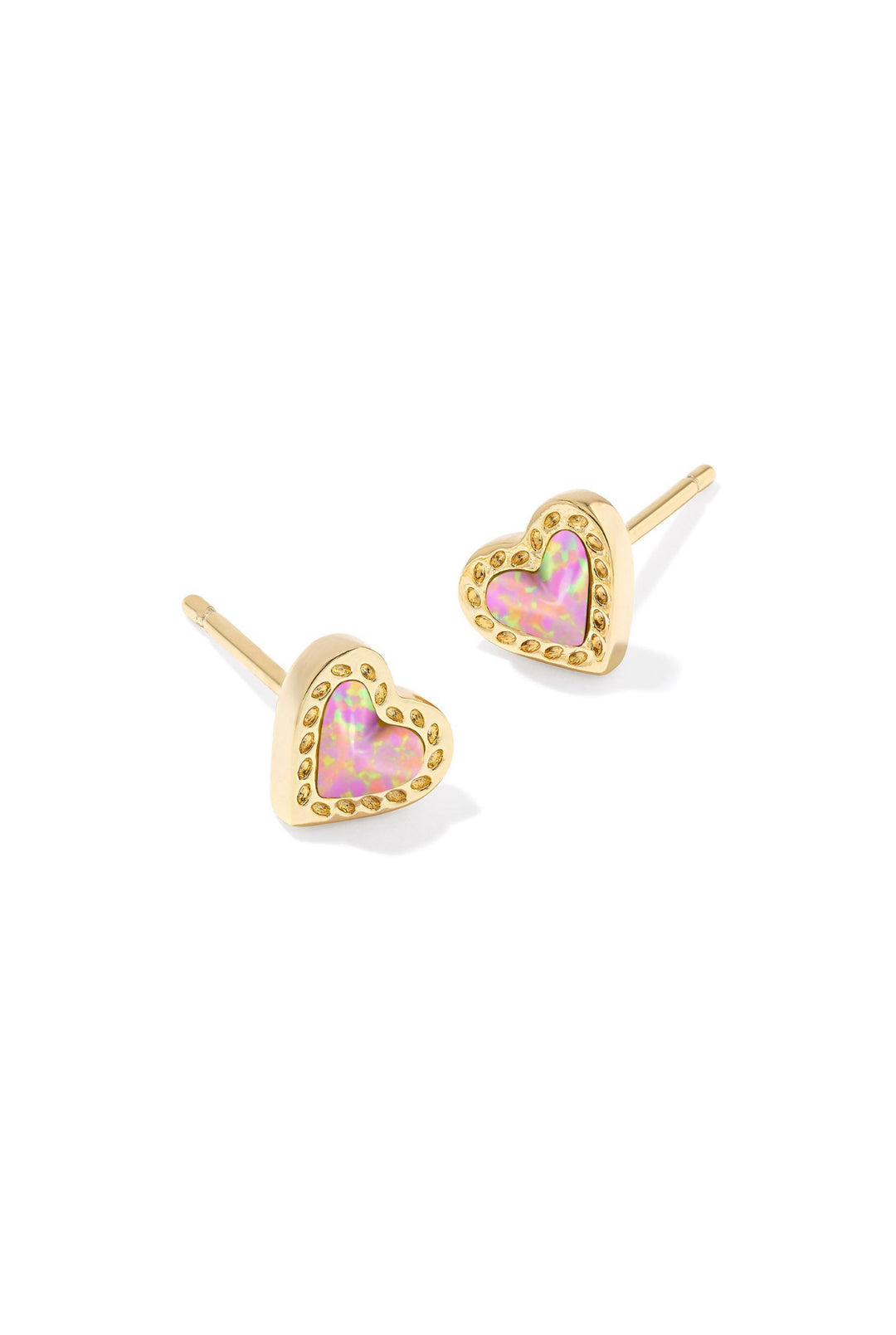 Kendra Scott: Mini Ari Heart Stud Earrings in Gold Bubblegum Pink Opal