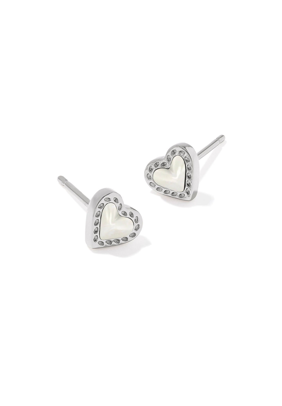Kendra Scott: Mini Ari Heart Stud Earrings in Silver Ivory MOP