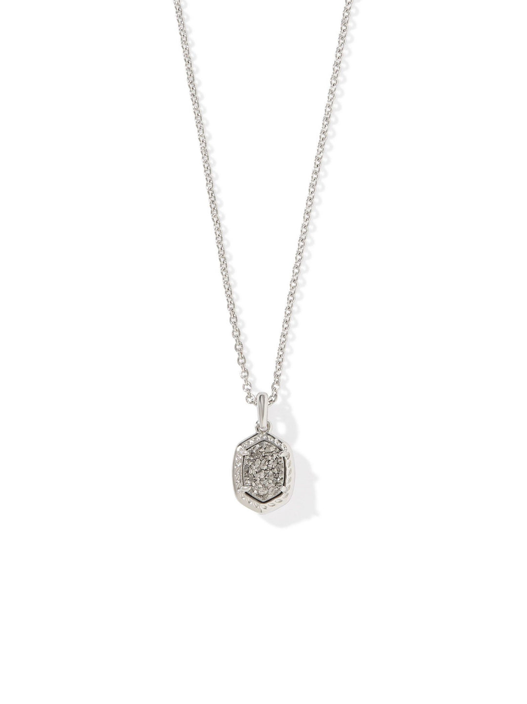 Kendra Scott: Daphne Framed Short Pendant Necklace in Silver Platinum Drusy