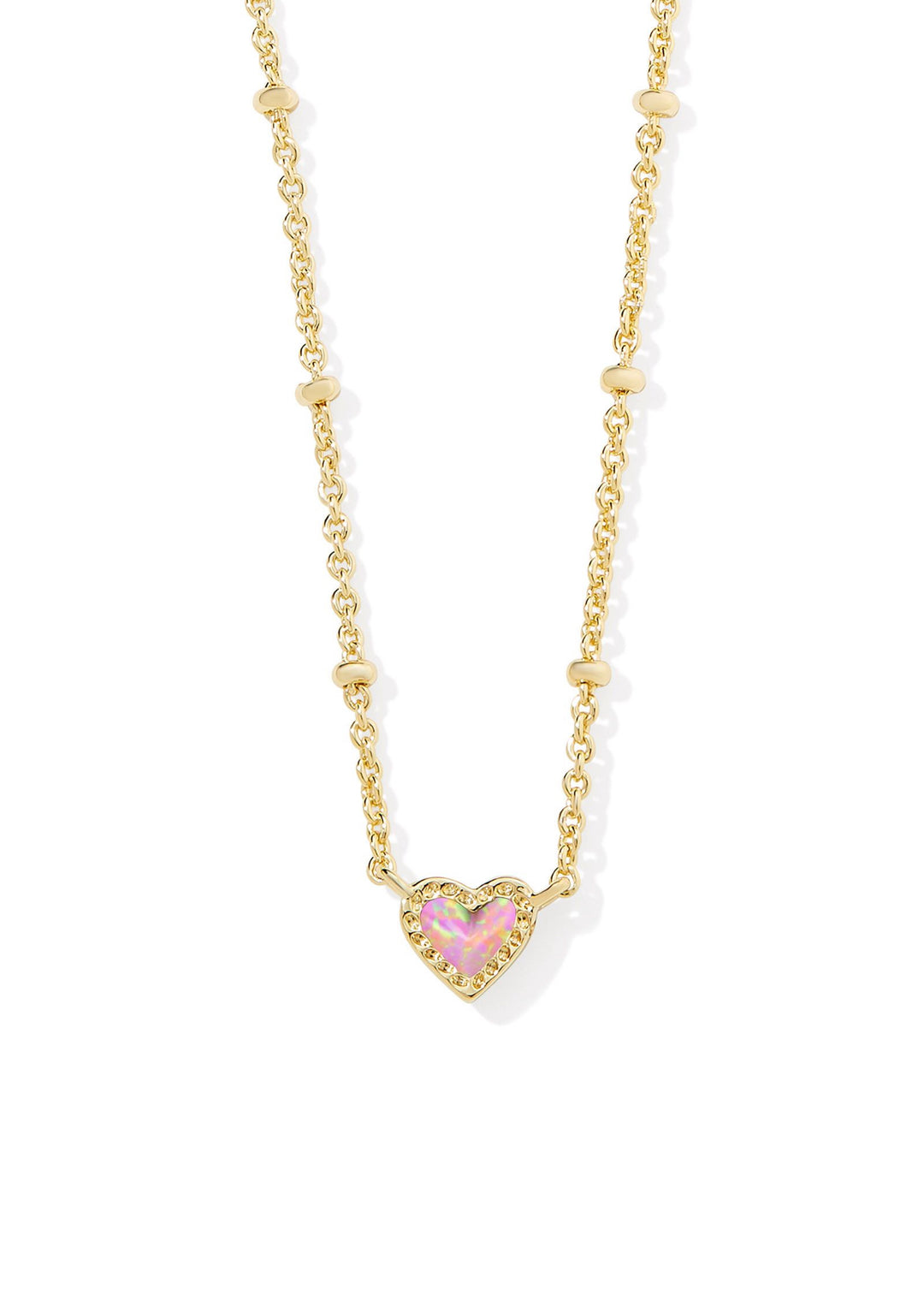 Kendra Scott: Mini Ari Heart Staellite Short Pendant Necklace in Gold Bubblegum Pink Kyocera