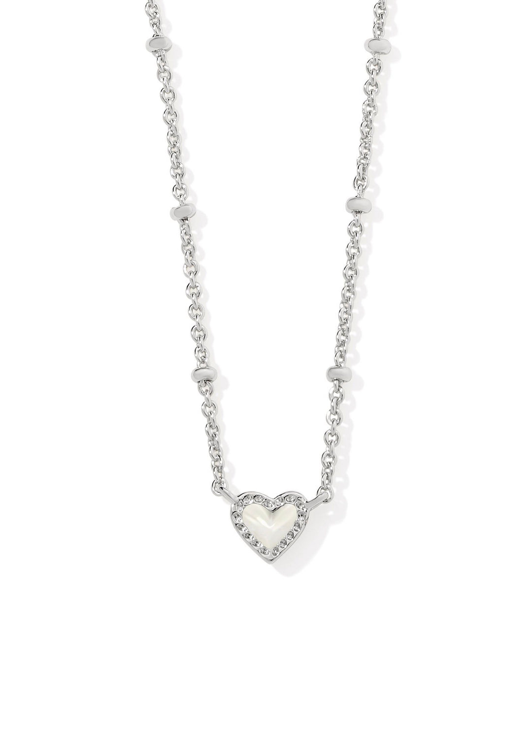 Kendra Scott: Mini Ari Heart Staellite Short Pendant Necklace in Silver Ivory MOP