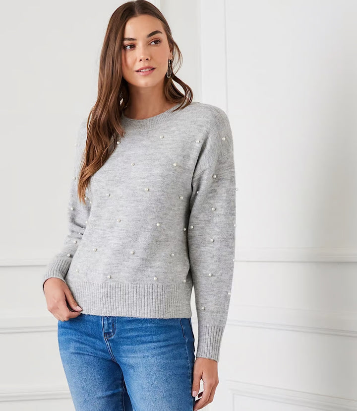 Karen Kane: Pearl Crewneck Sweater in Light Heather Grey