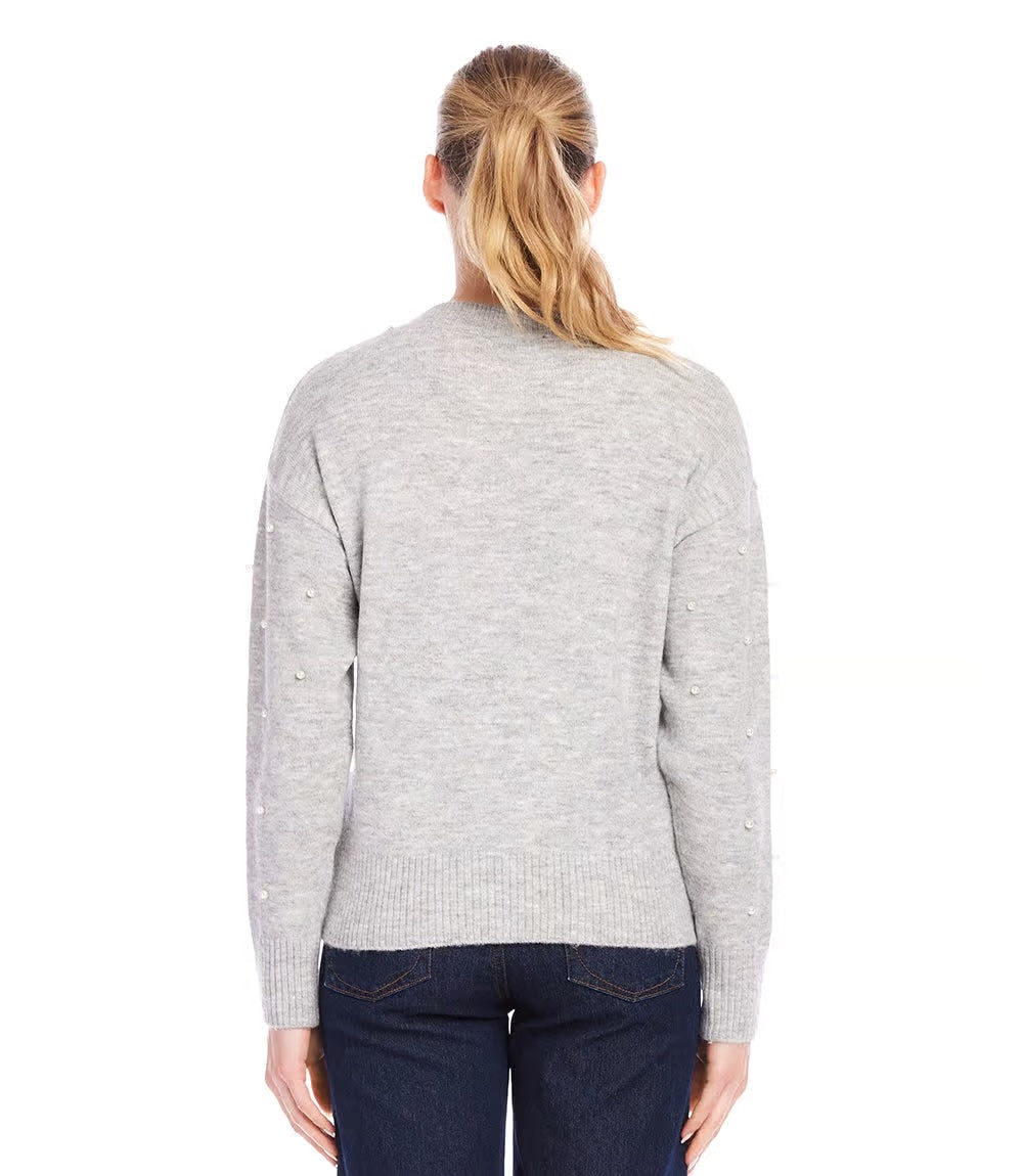 Karen Kane: Pearl Crewneck Sweater in Light Heather Grey